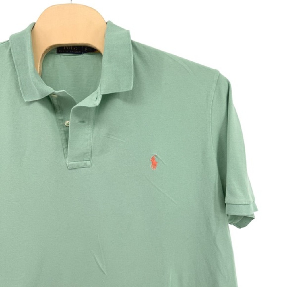 Polo Ralph Lauren Polo Shirt Mens 2LT Pre-Owned Mint Green SS‎ Pique Peach Pony